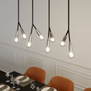 Suspension Carlea noire et nickel avec huit douilles réparties sur quatre branches