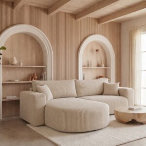Canapé d’angle Emma Angle beige en gros velours côtelé avec méridienne