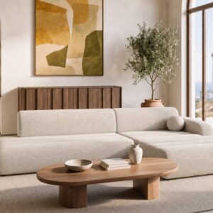 Canapé d'angle Bordilla beige convertible avec méridienne et couchage