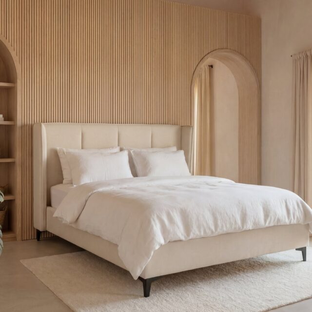 Lit Nina Casanova Paris beige avec tête de lit et couchage 140 x 200 cm