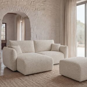 Canapé Casanova Paris Duo Elio beige bouclette avec méridienne et couchage intégré