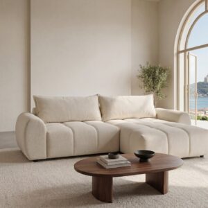 Canapé d'angle Viana beige avec assise centrale et méridienne