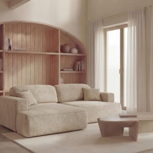 Canapé d’angle Chiara Angle beige en velours avec méridienne