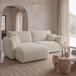 Canapé Casanova Paris Elio Angle Mini beige en tissu bouclette avec méridienne