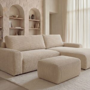 Canapé Casanova Paris Duo Olympe beige en velours côtelé avec méridienne