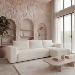 Canapé d’angle Ariel Casanova Paris beige avec méridienne et couchage
