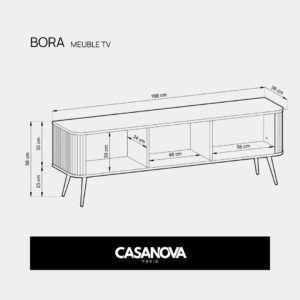 Meuble TV Bora Casanova Paris blanc, vu de face dans un intérieur sobre