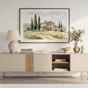 Meuble TV Eldio beige, annoncé en 180 × 35 × 51 cm