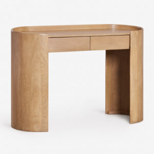 Bureau Sidney en bois de manguier avec deux tiroirs et pieds courbes