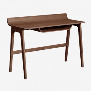 Bureau Colman en bois, teinte noyer foncé, avec compartiment de rangement