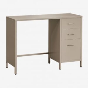 Bureau Janine Sklum moka brown en acier avec plateau et trois tiroirs