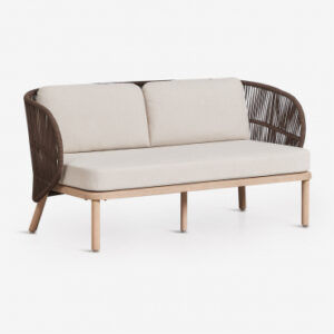 Canapé Sklum Capri en acacia, avec dossier en corde tressée et coussins