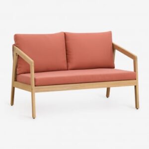 Canapé Kaela Sklum deux places en acacia, corde tressée et tissu terracotta