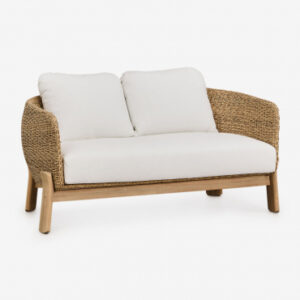 Canapé Leilan Sklum en acacia et rotin synthétique avec coussins