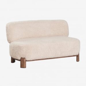 Canapé Eldred Sklum beige crème, deux places, tissu imitation fourrure et pieds en bois
