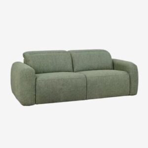 Canapé Peggy deux places en tissu bouclé vert sauge avec inclinaison électrique