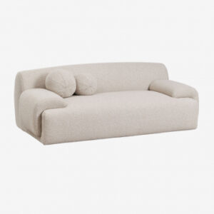 Canapé Shirina Sklum beige bouclé aux formes arrondies et coussins ronds