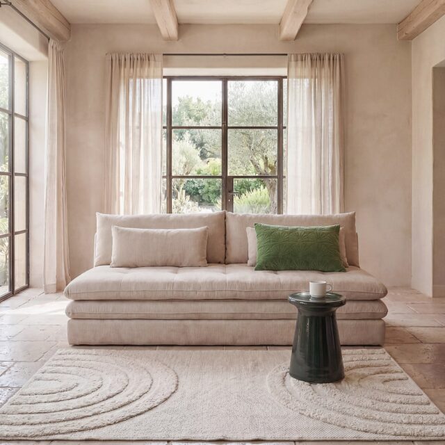Canapé CLIO Maisons du Monde beige convertible avec coffre de rangement intégré