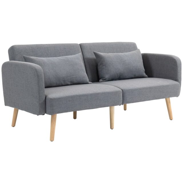 Canapé convertible Homcom gris à dossier inclinable et pieds en bois