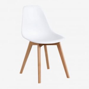 Chaise Sklum Scand Nordic blanche avec assise en polypropylène et pieds en hêtre