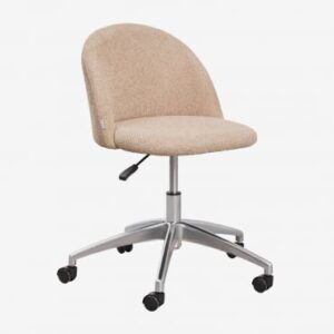 Chaise de bureau Kana tapissée en chenille brun latte avec roulettes