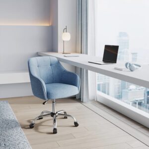 Chaise de bureau SONGMICS bleue en tissu coton-lin avec dossier rembourré