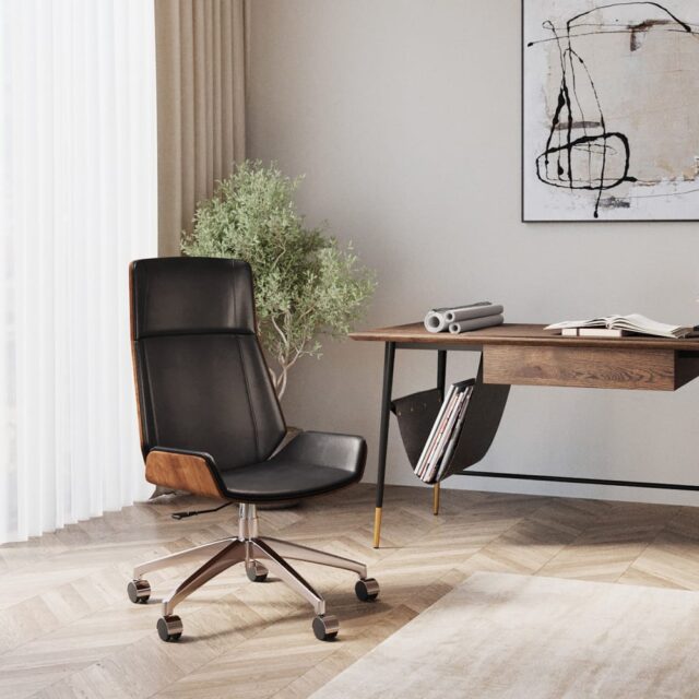 Chaise de bureau Kare Design noire avec dossier arrière en plaquage noyer