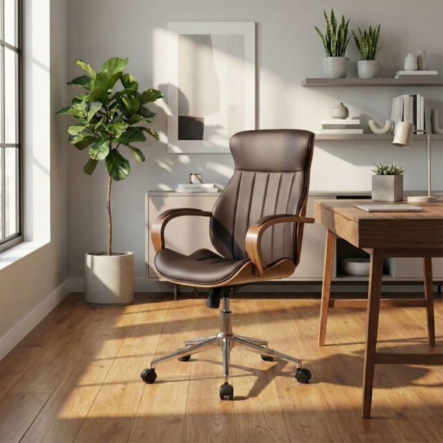 Chaise de bureau CLP Melilla marron avec piètement chromé et roulettes