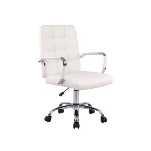 Chaise de bureau Deli Pro blanche, pivotante, réglable et revêtue de similicuir