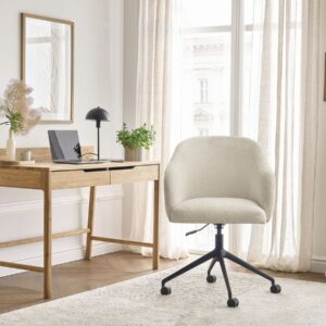 Chaise de bureau BOBOCHIC SOPHIE beige en tissu bouclette avec roulettes