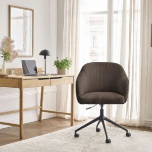 Chaise de bureau BOBOCHIC SOPHIE marron en velours côtelé avec roulettes