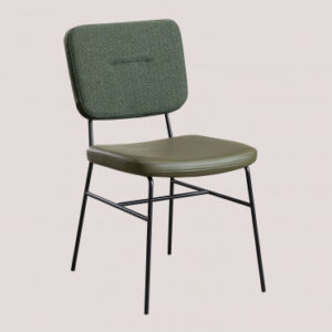 Chaise Milih Sklum rembourrée en tissu vert militaire clair et structure en fer