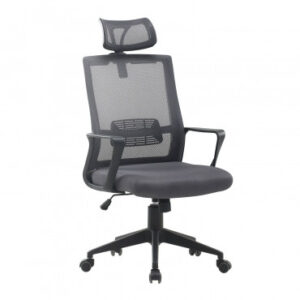 Chaise de bureau Sklum Teill grise avec têtière réglable et roulettes