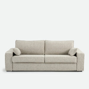 Canapé convertible Cécilia deux places en tissu beige texturé et moucheté