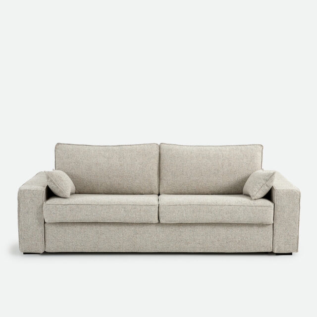 Canapé convertible Cécilia deux places en tissu beige texturé et moucheté