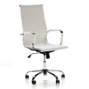 Fauteuil de bureau HOMN Londres blanc avec accoudoirs et base argentée