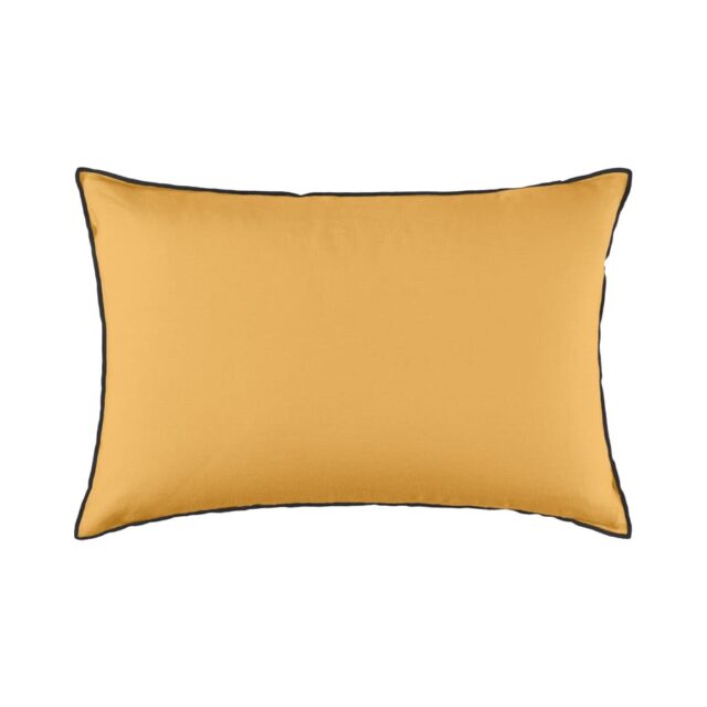Housse de coussin Madura Carlina jaune en lin lavé avec point bourdon noir