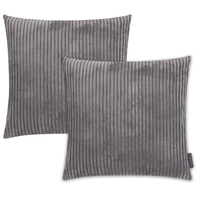 Housses de coussin Magma Shara en velours côtelé anthracite, lot de deux