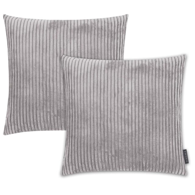 Housses de coussin Magma Shara grises en velours côtelé, vendues par deux