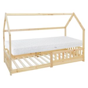 Lit cabane enfant ML-Design avec sommier, barrière et structure de toit