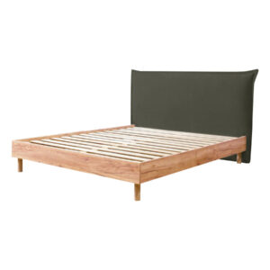 Lit Bobochic Charlie vert avec tête de lit texturée et structure en bois