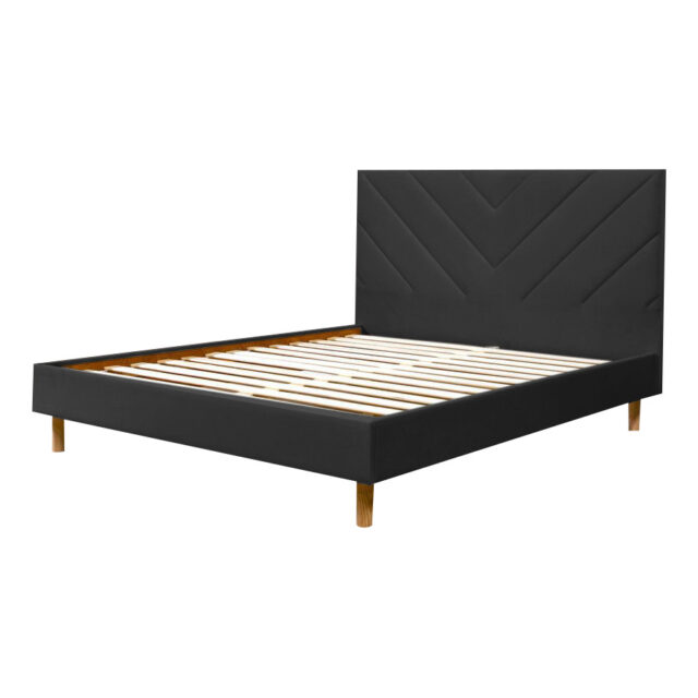 Lit BOBOCHIC ROMANE en velours gris foncé avec tête de lit piquée