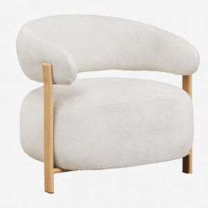 Fauteuils Jolie Sklum en chenille beige crème avec pieds effet bois