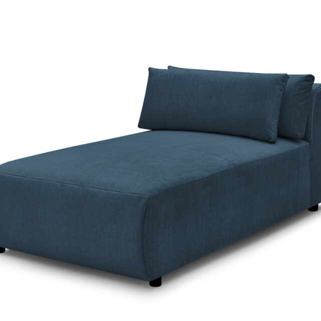 Méridienne BOBOCHIC JANA en velours bleu avec têtière, module une place
