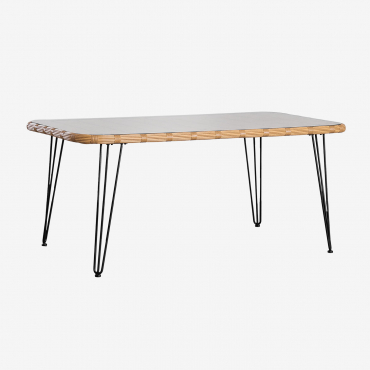 Table Leribert Sklum rectangulaire avec plateau tressé naturel et verre