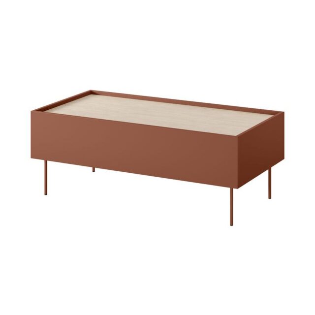 Table basse BOBOCHIC ATLAS rouge rectangulaire avec tiroir et pieds en métal
