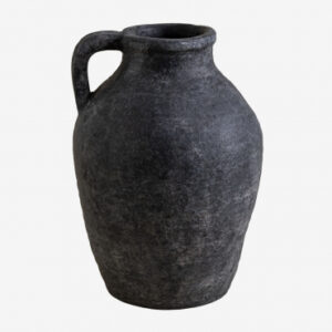Vase Dariam Sklum en terre cuite noire, forme arrondie et anse latérale