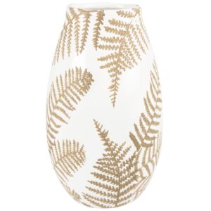 Vase feuilles dorées Maisons du Monde en grès blanc décoré de motifs dorés