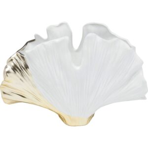 Vase feuille ginkgo Kare Design en grès blanc émaillé aux détails dorés
