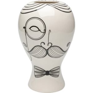 Vase Kare Design Favola Men en céramique, visage noir et blanc peint